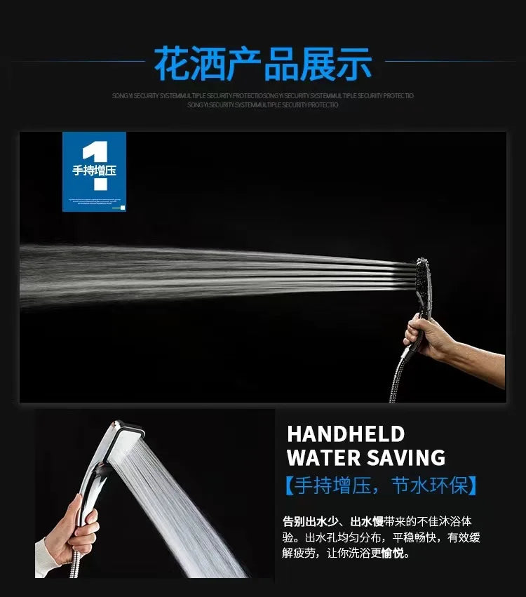 Bathroom Shower Head 300-Hole Square Hand-Held Pressurized Nozzle Bath Shower Pressurized Shower Head Water-Saving
