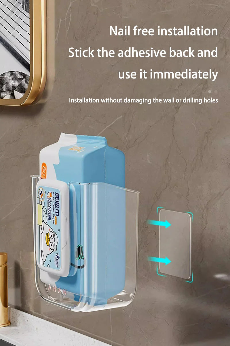 Bathroom Non Perforated Wall Mounted Wet Tissue Storage Box with Large Opening and Strong Load-bearing Capacity