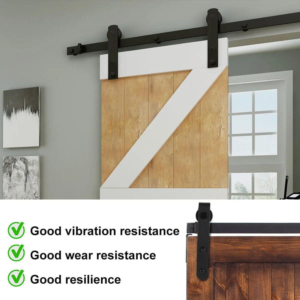 Barn Door Hardware Kit  Heavy Duty Sturdy Sliding Barn Door Track Smoothly and Quietly J Shape Hanger Cupboard Door Panel Access