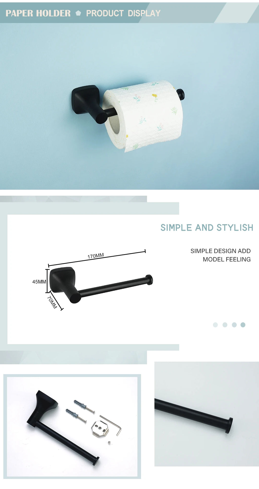 Matte Black Bathroom Accessories Set Wall Mount Stainless Steel Clothes Hook Toilet Paper Holder Towel Bar Hardware Pendant