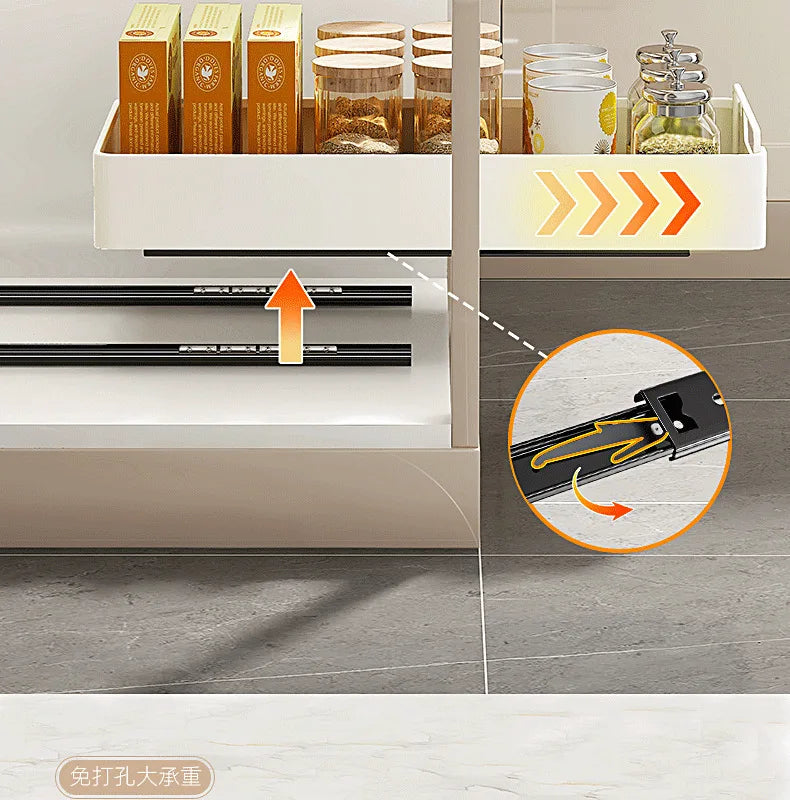 1Pc Dish Rack Kitchen Storage Box with Sliding Rail Pull-out Cabinet Storage Rack Spice Pantry Shelves Drawer Kitchen Organizer