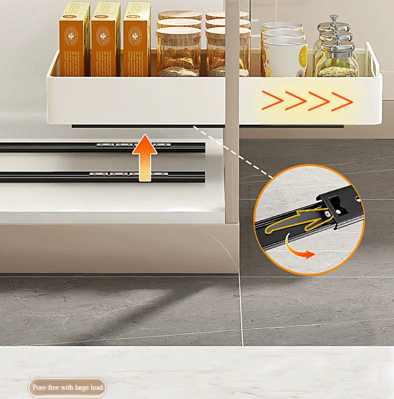 Non Perforated Kitchen Pull-out Shelf，Kitchen Storage Rack with Sliding Rails，Drawer Storage Tray，Cabinets Organizer，spice Rack