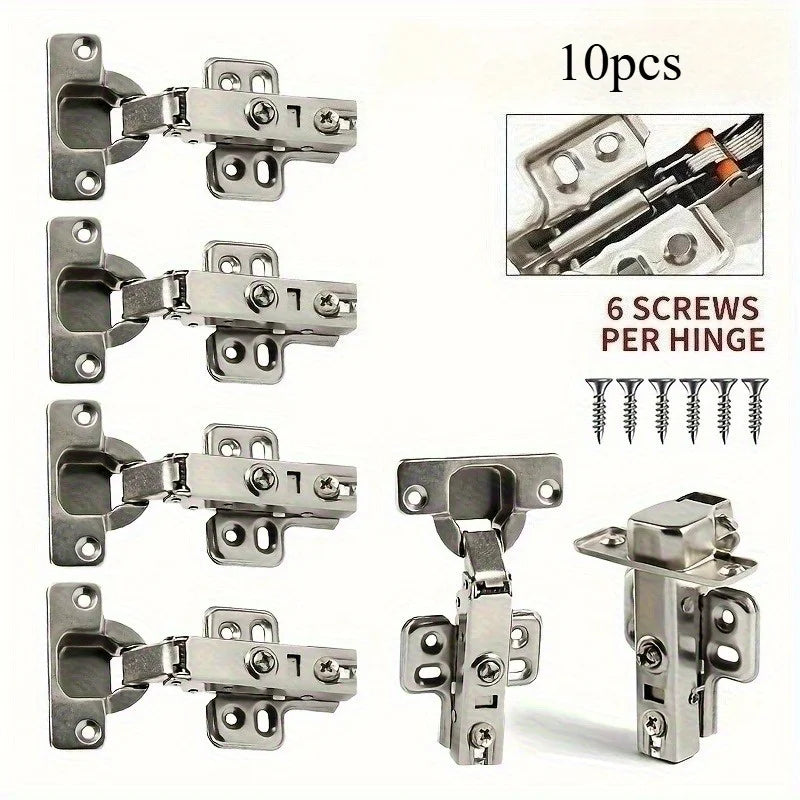10/20pcs Soft-Close Matte Brushed Metal Cabinet Hinges - Surface Mount Damping Hinges with 6 Screws, Wardrobe & Kitchen Cabinetr
