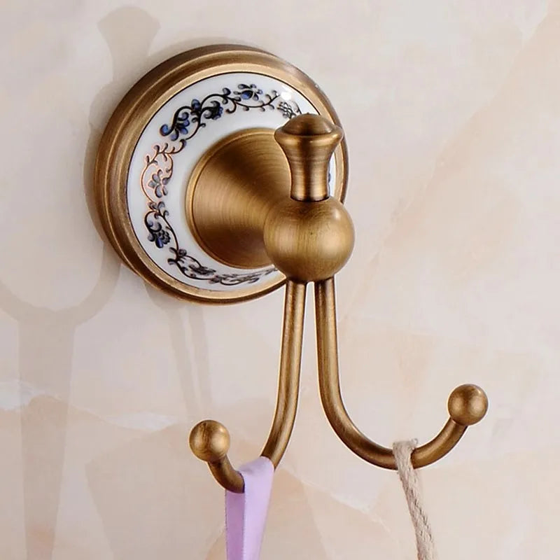 Robe Hooks Antique Brass Coat Hook Clothes Towel Hangers Storage Door Hook Wall Bathroom Accessories Black Bath Rack   Z-9001K