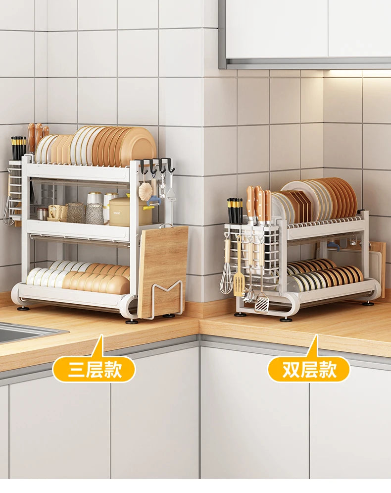 Kitchen Dish Storage Rack, External Hook Plate Organizer, Multi-Function Home Plate Holder, Compact Dish Organizer