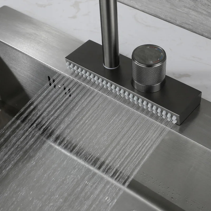 Waterfall Sink Pull Type Kitchen Faucet Hot Cold Mixer Vegetable Wash Tap Basin Multiple Water Outlets Rotation Flying Rain Tap