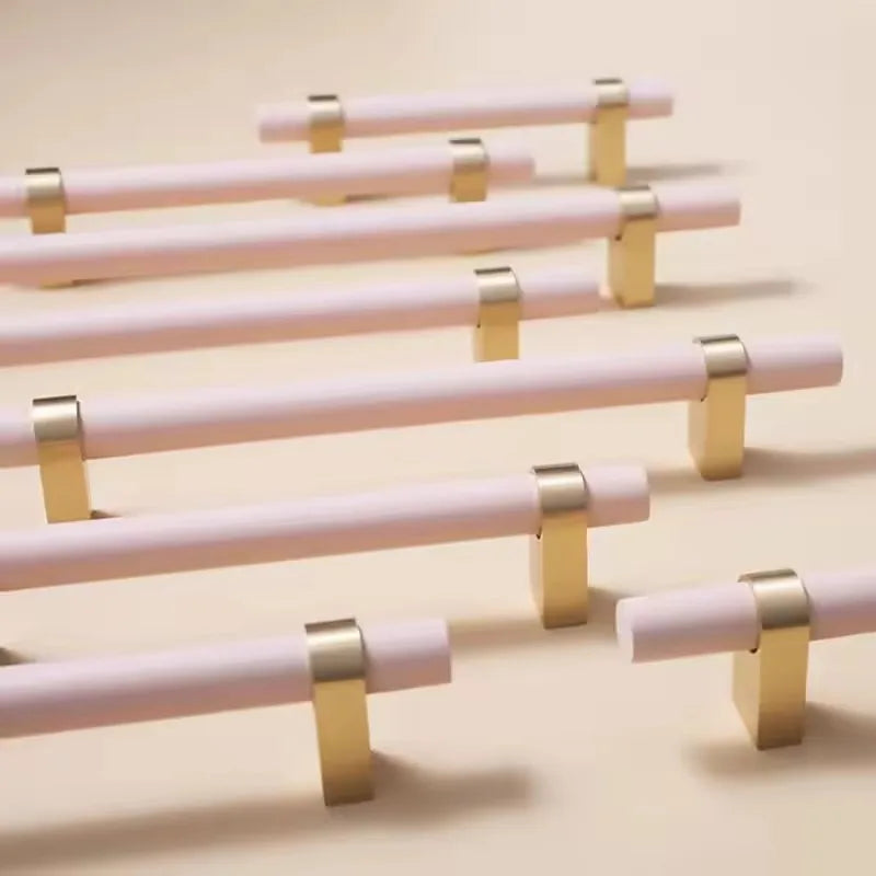 Wooden Cabinet Handles Pink White Drawer T Bar Knobs For Children's Room Brass Bookcase Wardrobe Pulls Modern Furniture Hardware