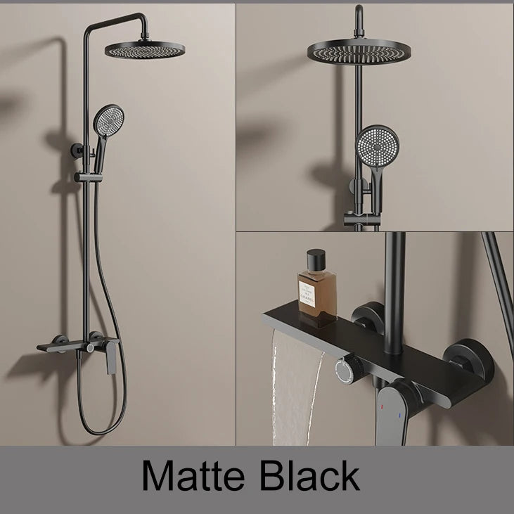 Bathroom Shower System Set Brushed Gold Hot Cold Bathroom Faucet Accessories Rain Shower Head Hot Cold Bathroom Shower Set