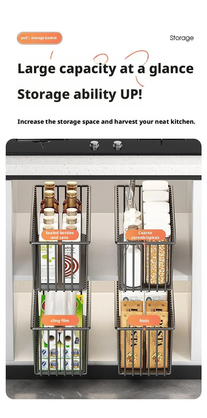 Pull Out Cabinet Organizer Basket Under The Sink Slide-out Drawer Storage Box Kitchen Sideboard Sliding Drawer Rack Shelf