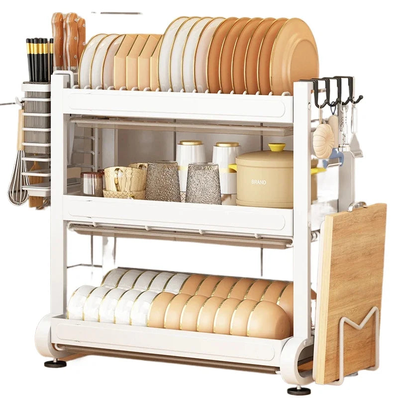 Kitchen Dish Storage Rack, External Hook Plate Organizer, Multi-Function Home Plate Holder, Compact Dish Organizer