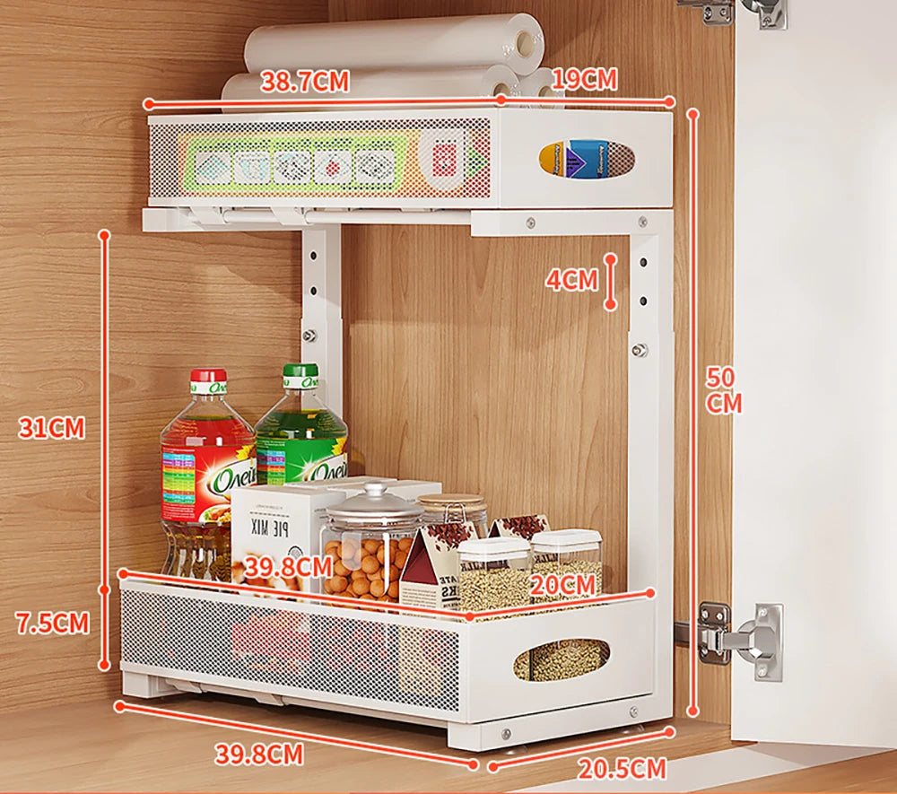1 Pcs Under Sink Organizer, 2 Tier Pull out Cabinet Organizer Baskets with Mesh Sliding Drawers, Kitchen Slide out Storage Shelf