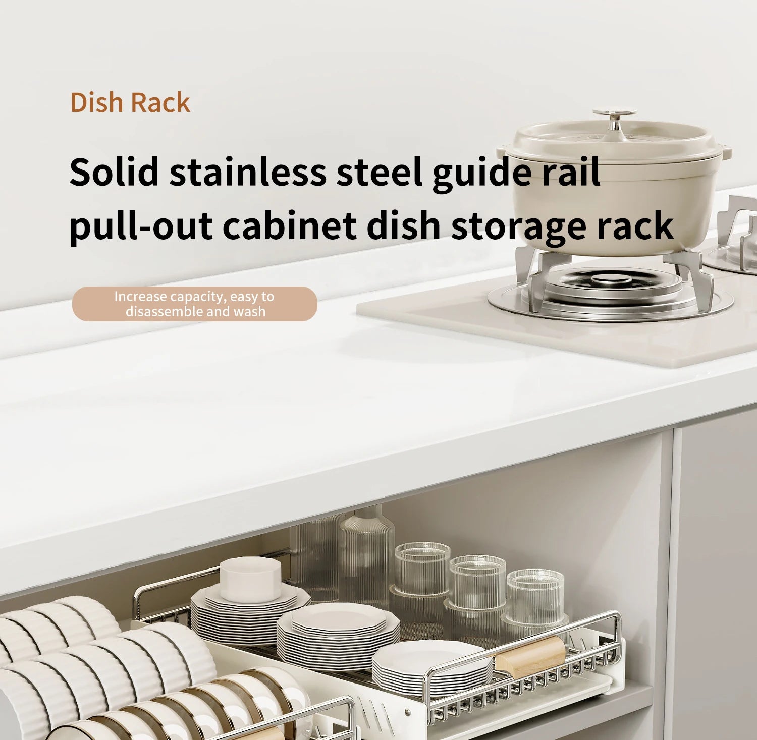 Drawer Wooden Handle Kitchen Dish Storage Rack Divider Dish Pullout Slider Punch-free Drawer Organiser Spice Racks Drainer Shelf