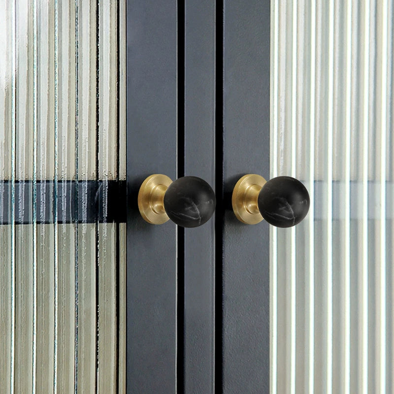 Brass Kitchen Cabinet Handles White Black Ball Drawer Knobs Modern Simple Wardrobe Cupboard Pulls Marble Furniture Handles