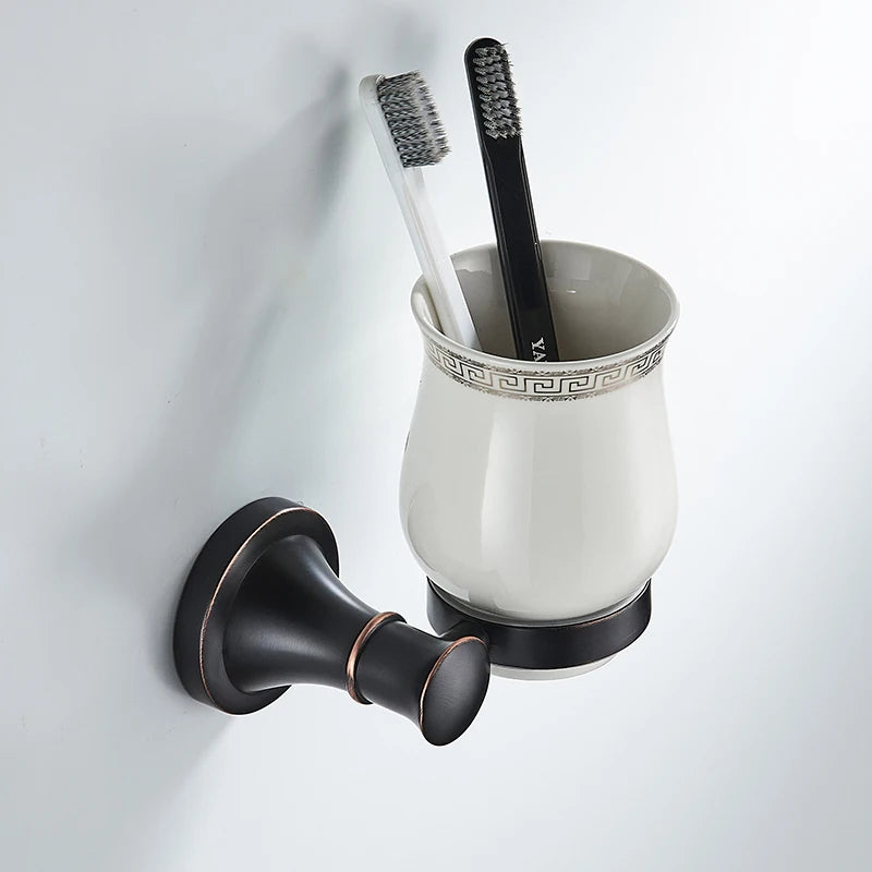 Bathroom Bath Toilet Paper Holder Robe Hook Bathroom Retractable Towel Hanging Rod Black Zinc Alloy EL852