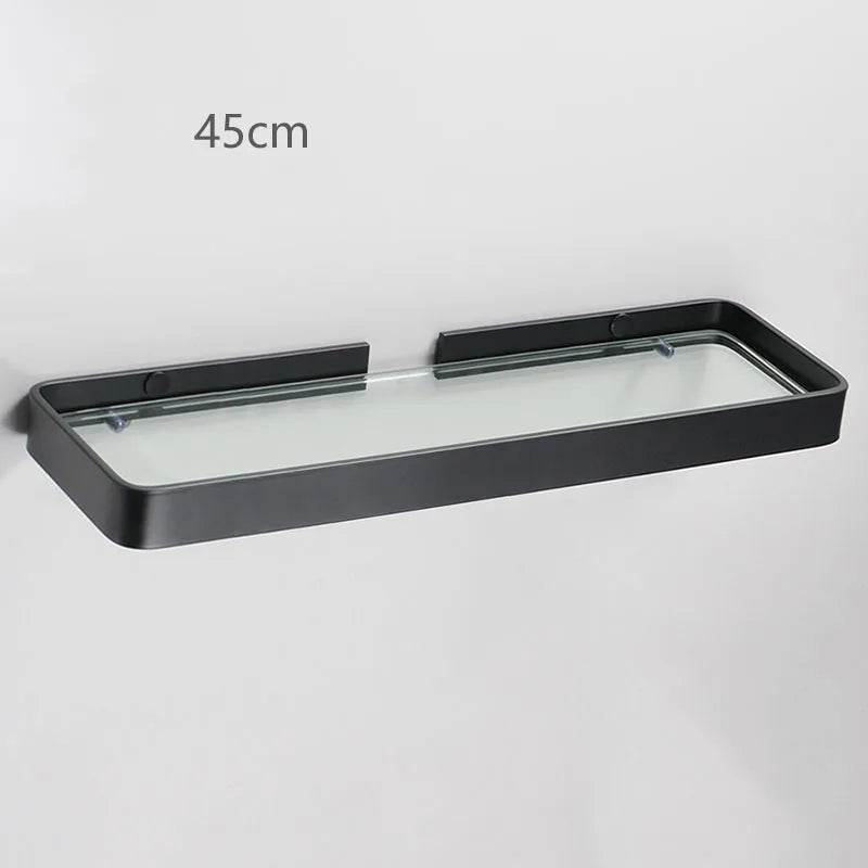 Black Bathroom Corner Rack 25-45cm Wall-mounted Bathroom Shower Rack Aluminum Toilet Storage Rack Glass Bathroom Shelf