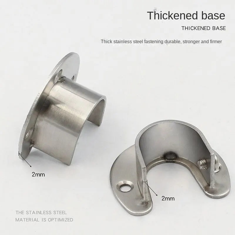 304 Stainless Steel Flange Seat Wardrobe Hanger Rod Fixing Hardware Accessories Curtain Rod Tube Hook Fixed Support Bracket Seat