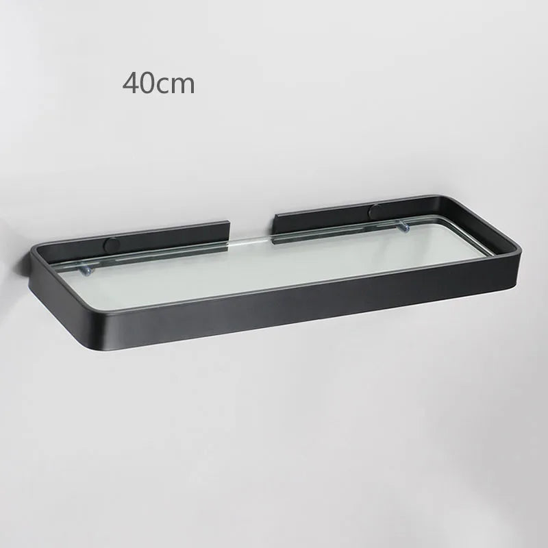 Black Bathroom Corner Rack 25-45cm Wall-mounted Bathroom Shower Rack Aluminum Toilet Storage Rack Glass Bathroom Shelf