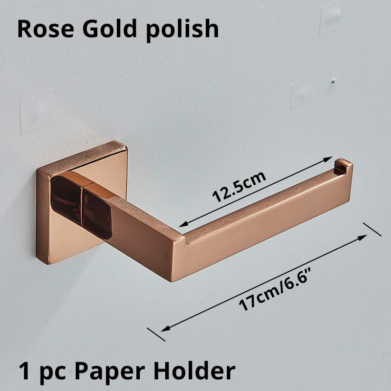 Bathroom Hardware Rose Gold Polish Shiny Bathrobe Hook Towel Rail Bar Rack Bar Shelf Tissue Paper Holder Bathroom Accessories