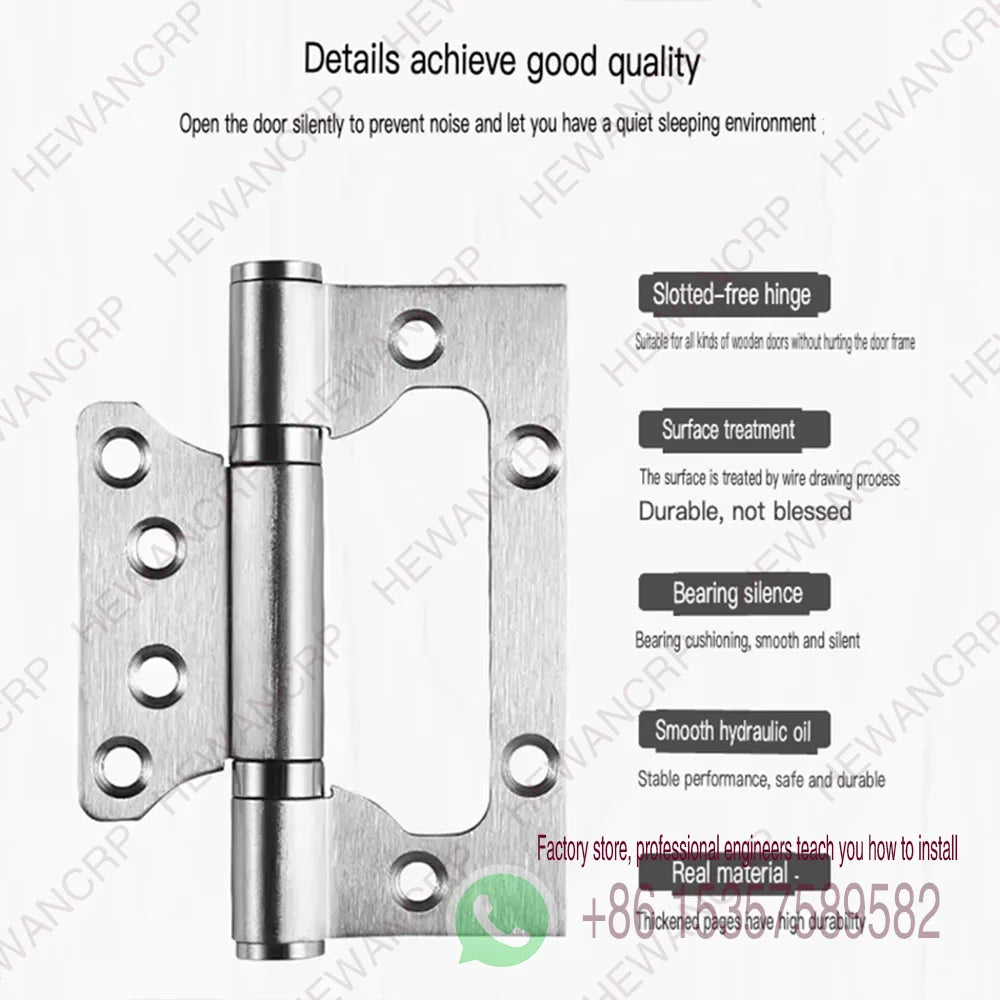 2pcs Heavy-Duty Stainless Steel Door Hinges Thickened Waterproof Rust-Resistant Silent Closing Thick Bearings Brushed Finish