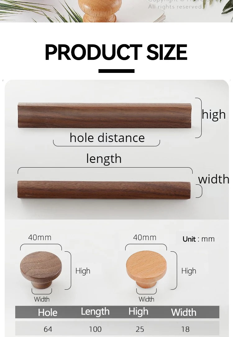 Wooden Furniture Handles Walnut Kitchen Cabinet Handles Drawer Knobs Handles for Cabinets and Drawers Long Wardrobe Pulls