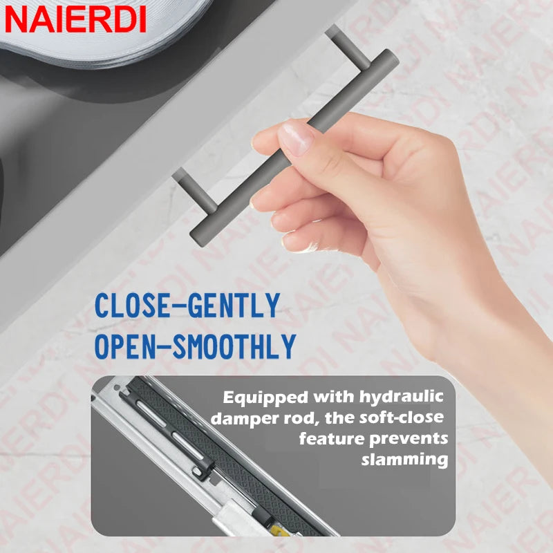 NAIERDI 1Pair 10"-20" Under Mount Hydraulic Drawer Slides Rails Soft Close 2 Section Damper Buffer Hidden Tracks Drawer Rails