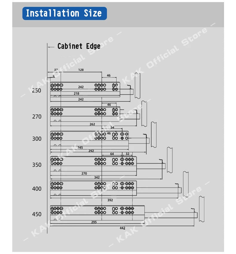 KAK 10"-20" Under Mount Drawer Slide Rails Soft Close 2 Section Hidden Rail Tracks 25KG Drawer Runner Hydraulic Damper Buffer