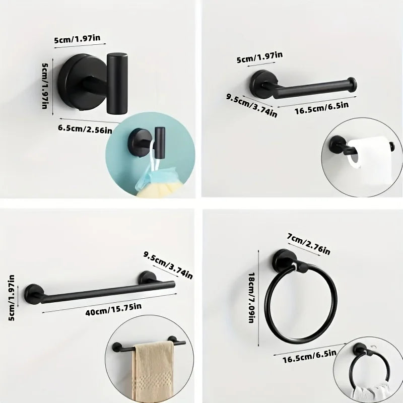 5 Piece Bathroom Hardware Set Wall-mounted Stainless Steel Towel Bar Towel Ring Toilet Paper Holder Hook Bathroom Accessories