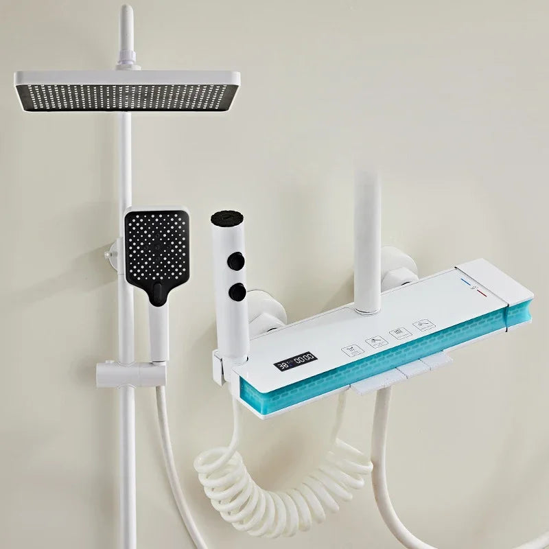 Piano Digital Bathroom Shower Set Senducs Hot Cold Bathroom Mixer Faucets System Brass Gun Grey Digital Piano Shower System