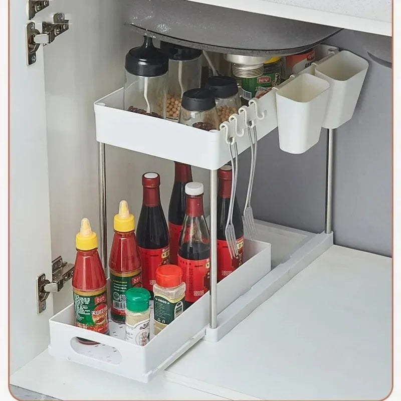 Kitchen Under Sink Storage Organizer Shelf 2 Tier Drawer Multipurpose Rack Cabinet Under Sink Storage Rack Bathroom Organizer