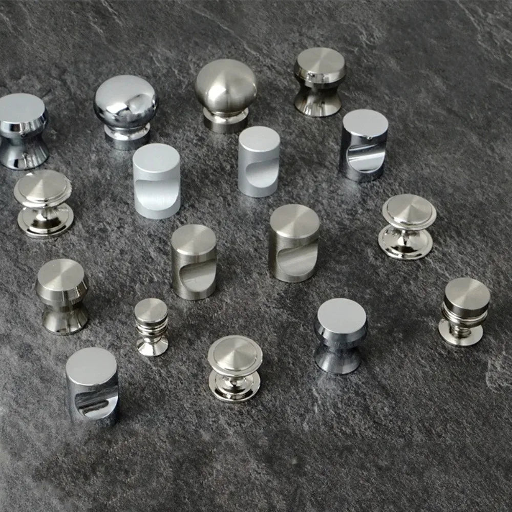 Round Knob Single Hole Furniture Handle Silver Modern Cabinet Pulls Space Aluminum Convenient Furniture Knobs Drawer