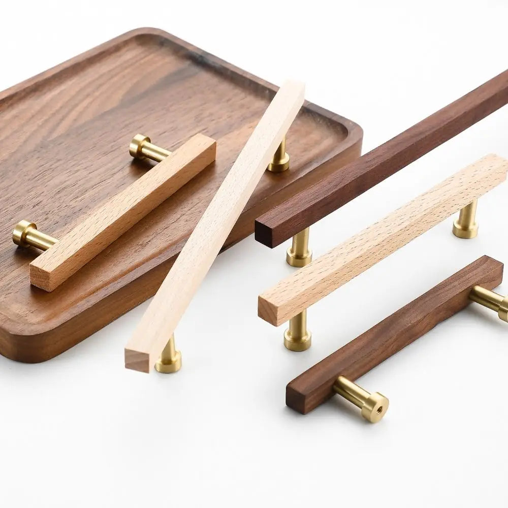 High-End Walnut Wood Wood Cabinet Handles Beech Wood Luxury Design Door Knobs Modern Minimalist Drawer Pulls Dresser
