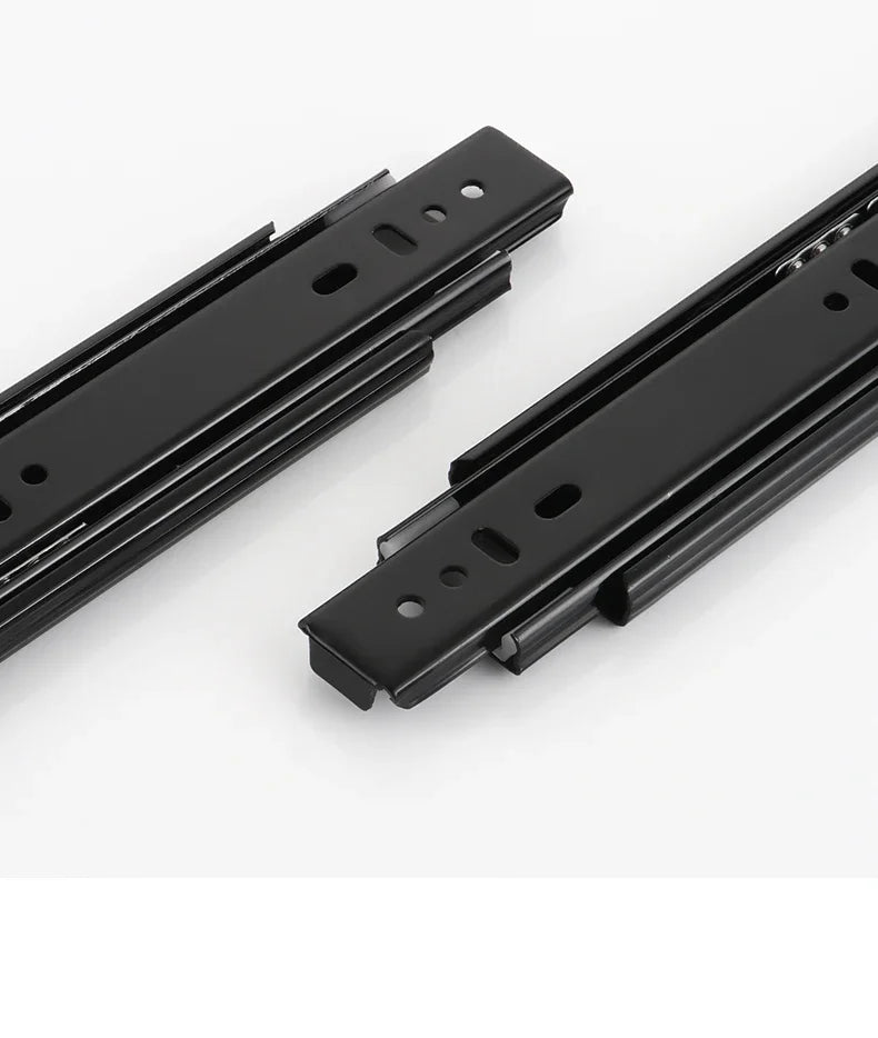 Heavy-Duty Soft-Close Drawer Slides - Automatic Three-Section Black Drawer Glide Tracks with Silent Rebound Mechanism