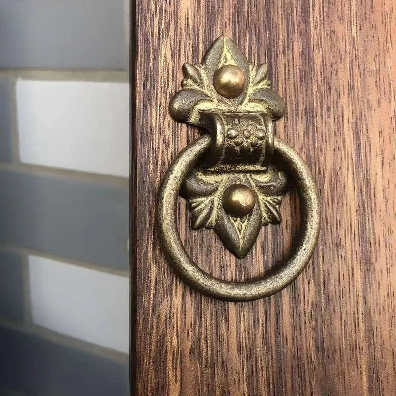 Old Ring Door Knocker Brass Bronze Knob for Cabinet Classics Gate Round Ring Handle Retro Entrence Door Knock Home Hardware