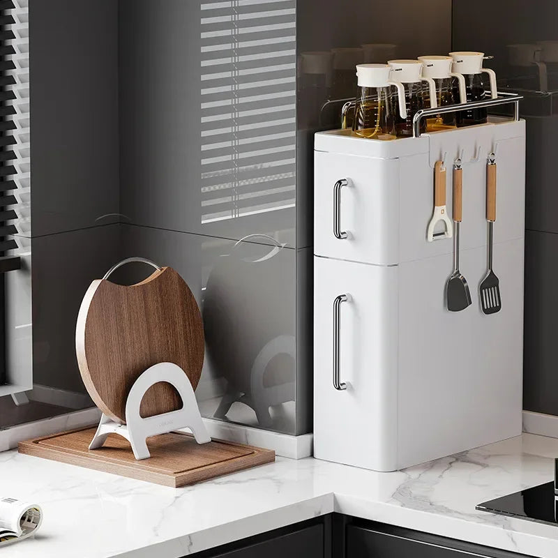 2/3 Layer Spice Storage Rack Kitchen Organize Spice Shelf Pull-Out Efficient Locker With Hooks Wheels Integrated Slim Cabinet