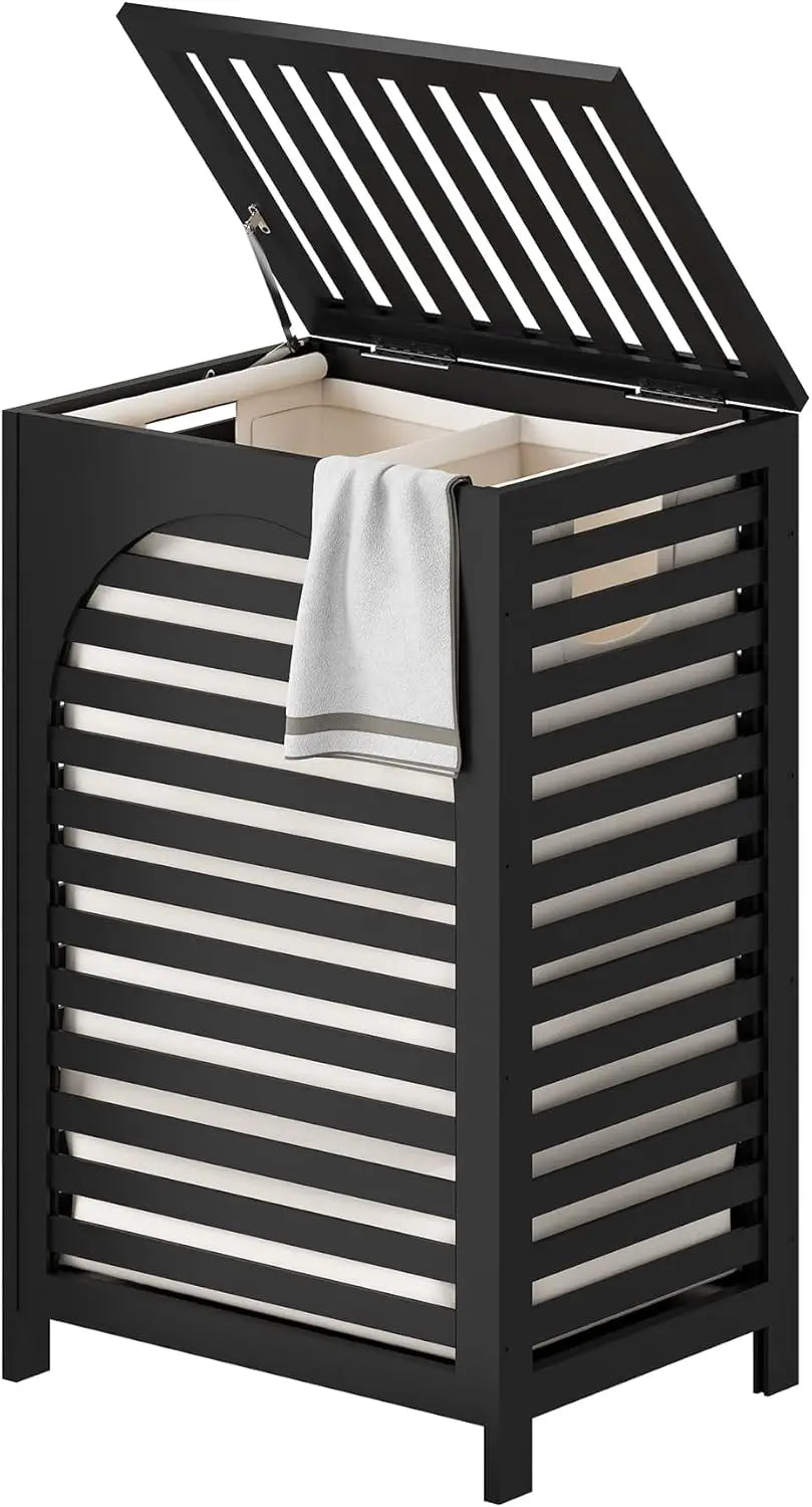 Large Bamboo Laundry Hamper with Lid 85L Clothes Basket Removable Bag Storage for Bathroom Natural