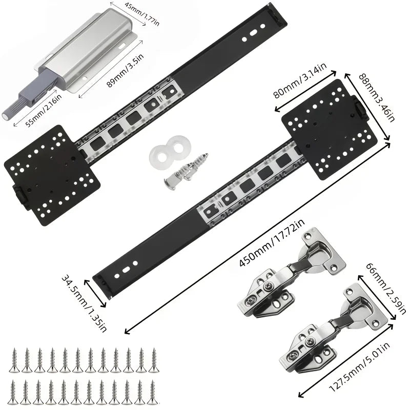 5 Pcs Sliding Door Hardware Kit, Space-Saving Hidden Track&Foldable System with Magnetic Closure for Cabinet, Wardrobe&TV Stand