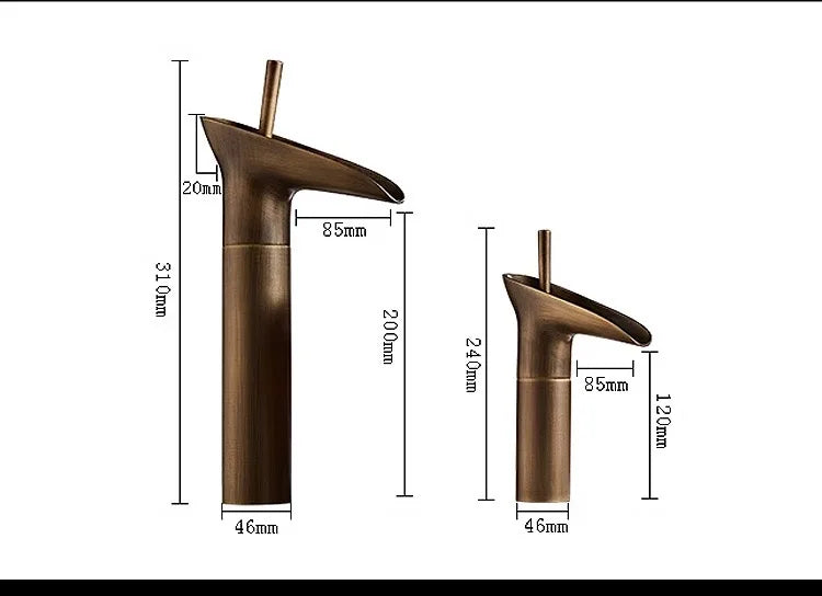 Bathroom Faucet Single Lever Waterfall Basin Faucet Brass Antique Hot and Cold bathroom Sink Mixer Wine Glass Style Taps