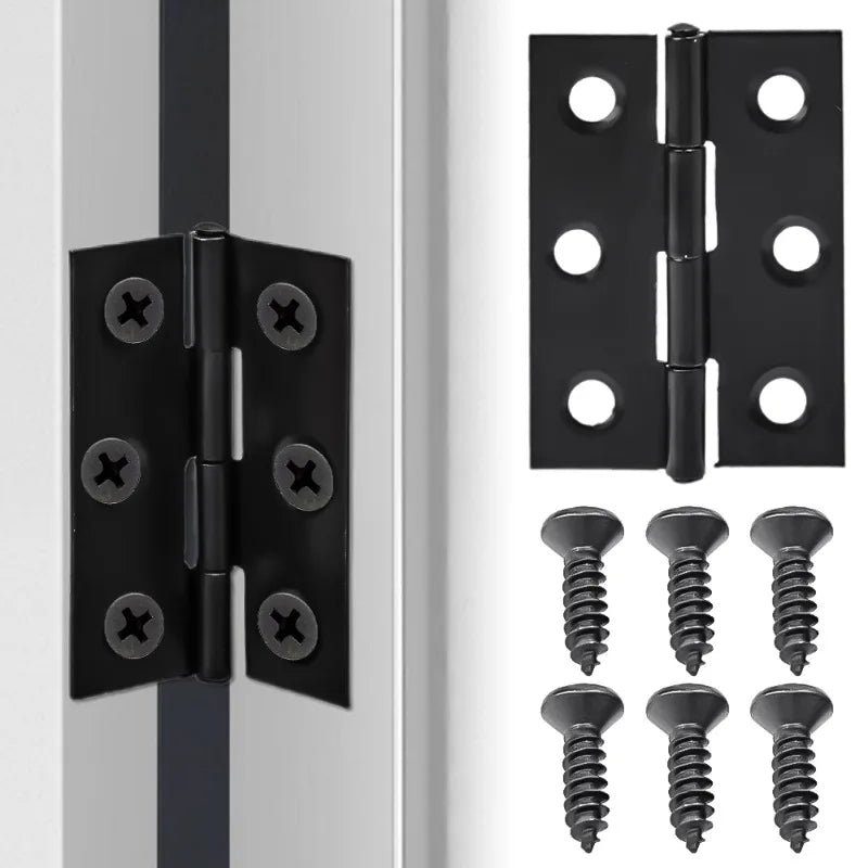 Black Door Hinges Stainless Steel Butt Hinges with Screws Cabinet Drawer Furniture Hinges Mounting Plate Flat Fixing Brackets