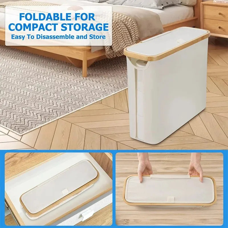 Bamboo Toilet Paper Holder with Storage Basket, Collapsible Storage Basket Bathroom Organizer Paper Towel Storage Bohemian Style