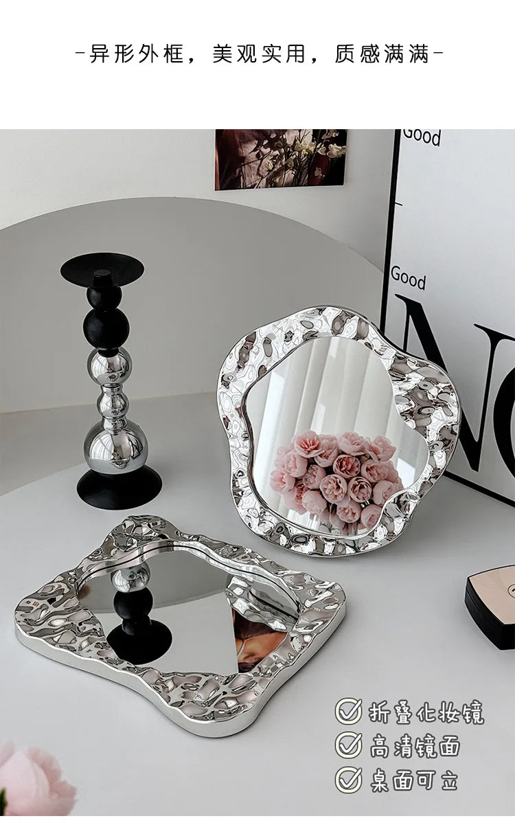 Bathroom Handled Mirror Vanity Women Design Portable Mirror Small Dorm Espejo Maquillaje Luz Home Decoration Accessories