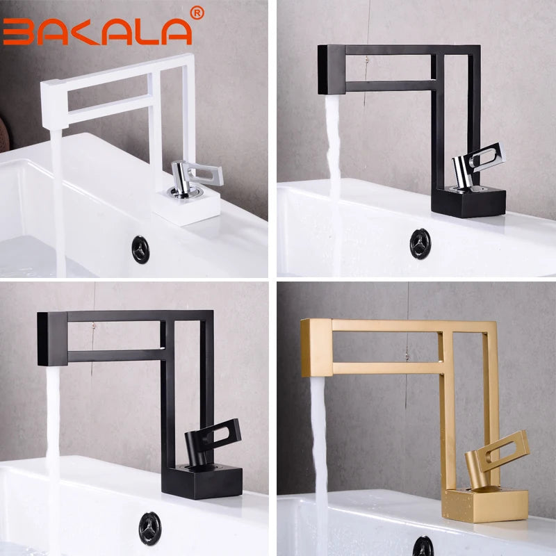 BAKALA Modern Basin Faucets Black Sink Mixer Taps Brass Bathroom Taps Square Vessel Sink Faucet Black Basin Mixer Cold Hot Water
