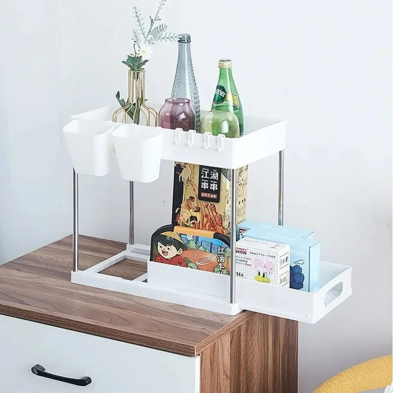 Kitchen Under Sink Storage Organizer Shelf 2 Tier Drawer Multipurpose Rack Cabinet Under Sink Storage Rack Bathroom Organizer