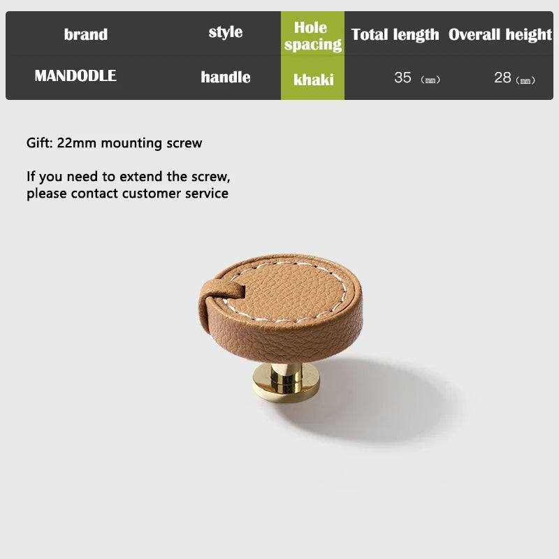 Modern minimalist wardrobe door handle drawer cabinet handmade leather small handle cabinet single hole gold handle set