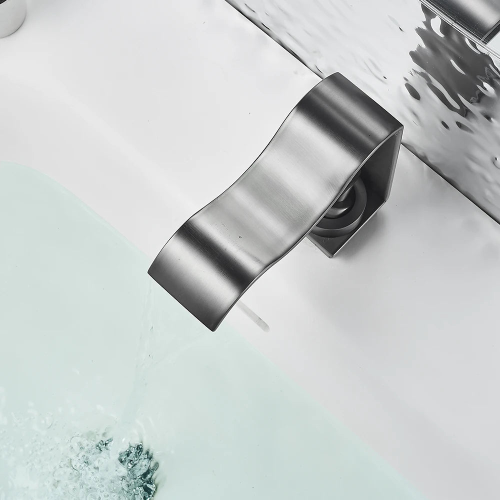 Basin Faucet Waterfall Black with Brushed Bathroom Basin sink Faucet Cold and Hot Water Mixer Single Handle Bathroom Taps 855951