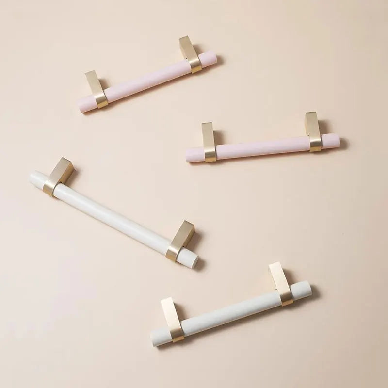Wooden Cabinet Handles Pink White Drawer T Bar Knobs For Children's Room Brass Bookcase Wardrobe Pulls Modern Furniture Hardware