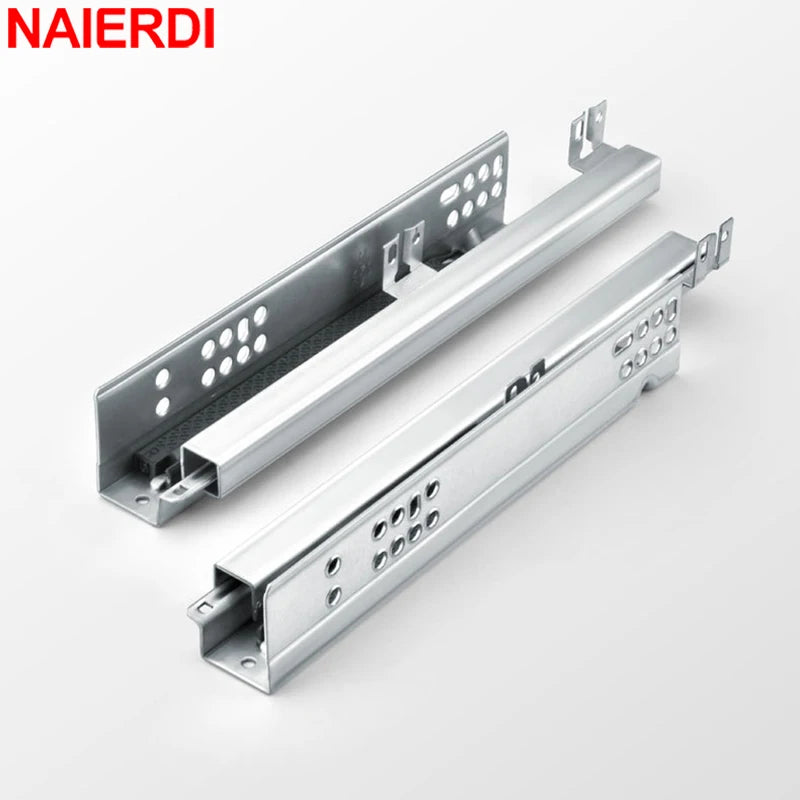 NAIERDI 1Pair 10"-20" Under Mount Hydraulic Drawer Slides Rails Soft Close 2 Section Damper Buffer Hidden Tracks Drawer Rails