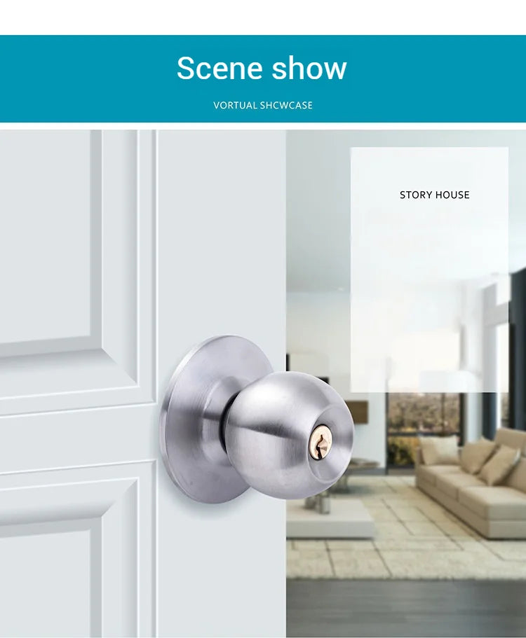 ZEXEF Stainless Steel Round Door Knobs Rotation Lock Knobset Handle Metal Door Knob With Key For Bedrooms Living Rooms Bathrooms