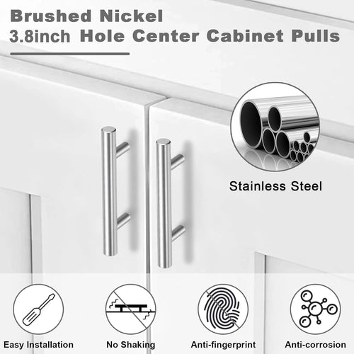 25 Pcs Brushed Nickel Cabinet Handles 3.8 Inch Hole Center Drawer Pulls Cabinet Pulls Kitchen Handles for Drawers, Cupboards