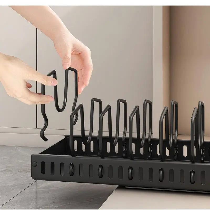 Pots and Pans Organizer Under Cabinet,Sliding Pot Lid Holder and Pan Rack Kitchen,Pull out Pot and Pan Organizer,Dishes Storage