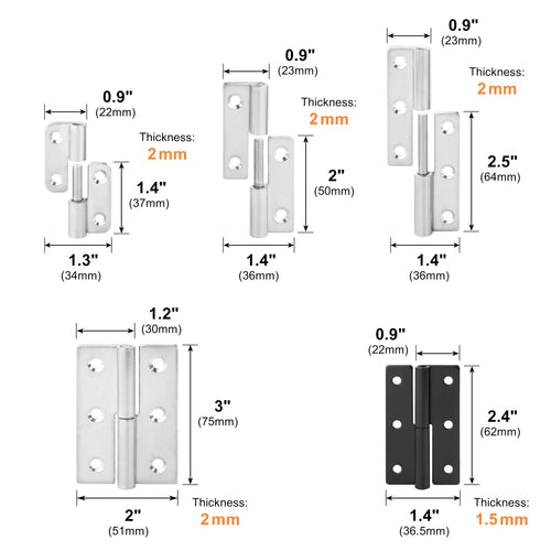 2PCS Stainless Steel Detachable Hinge 270 Degree Black Removable Wooden Furniture Door Hinges for Cabinet Cupboard Closet Box